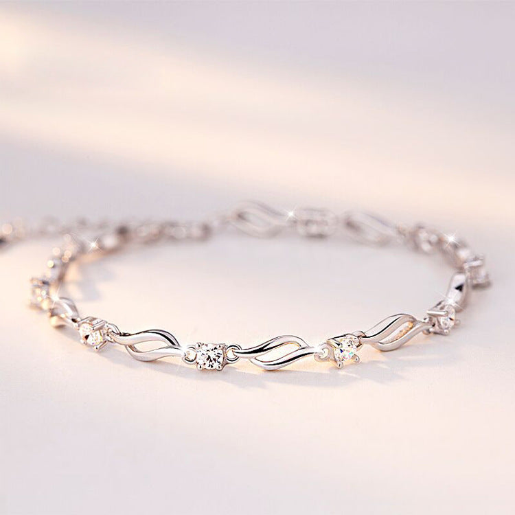 Korean Silver Plated Crystal Love Bracelet for Women