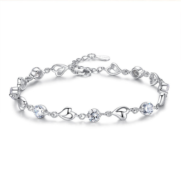 Korean Silver-Plated Ocean Heart Blue Crystal Bracelet