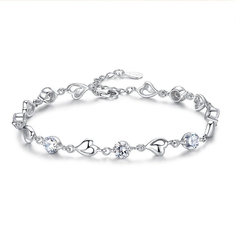 Korean Silver-Plated Ocean Heart Blue Crystal Bracelet